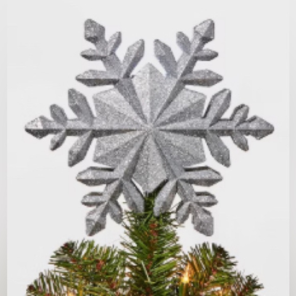 New 10in. 4 Led Light Projection Glitter Snowflake Christmas Tree Topper Silver
